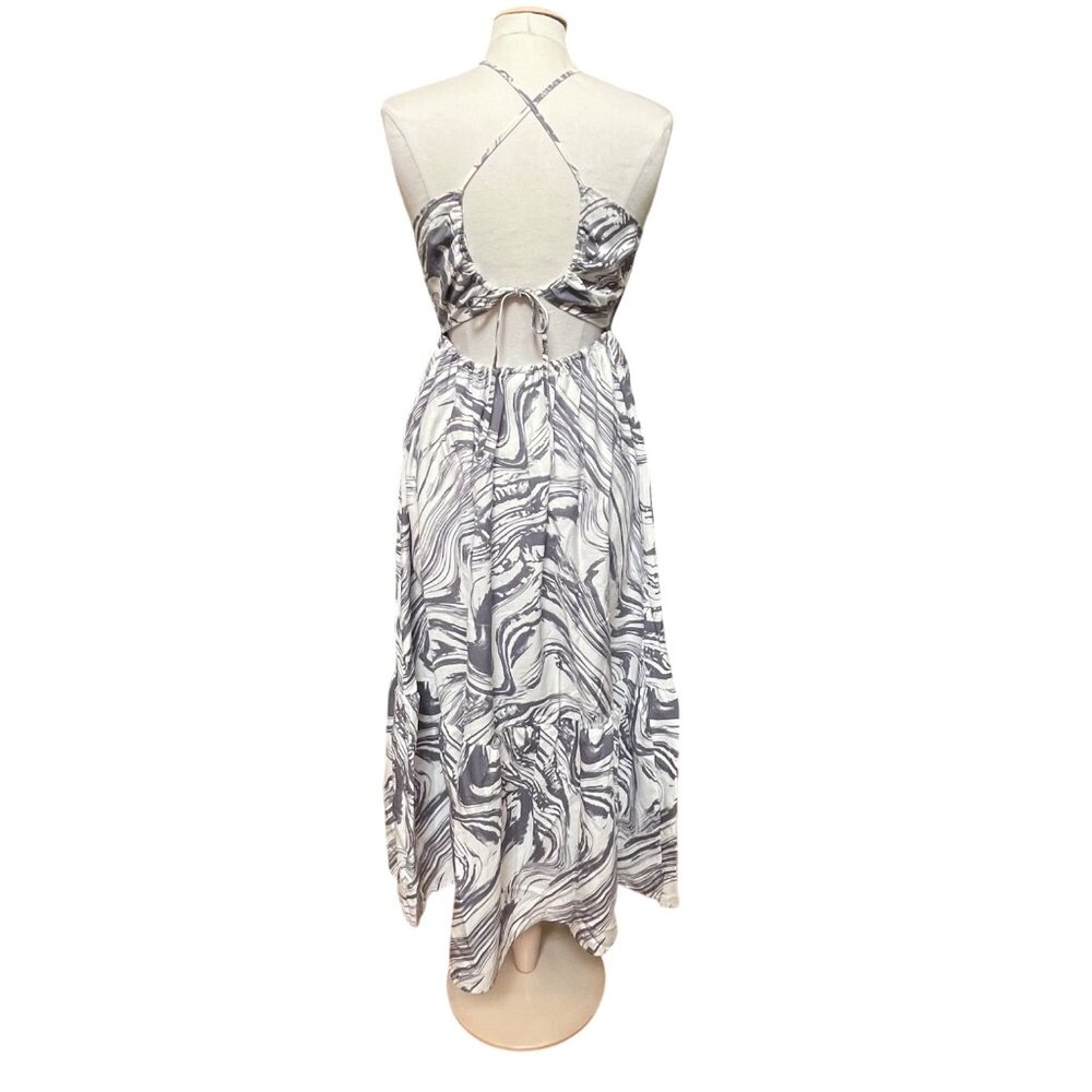 A New Day Maxi Gray White Paint Marble Spaghetti Strap Halter Dress Ruffle SMALL - Picture 3 of 9